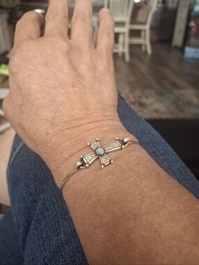 James Avery Sterling Silver Cross Bracelet with Turquoise Accent Women's Jewelry